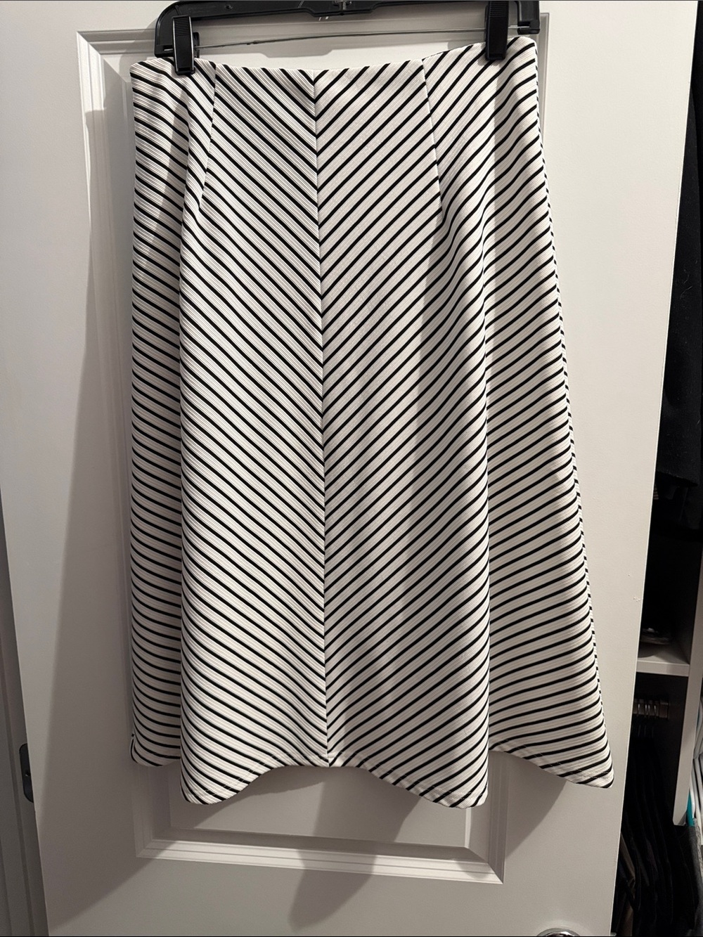 NWT Black and White Striped A-Line Midi Skirt